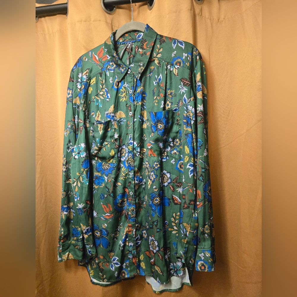 Anthropologie Brielle Relaxed Buttondown Blouse - Green XL - Picture 2 of 4
